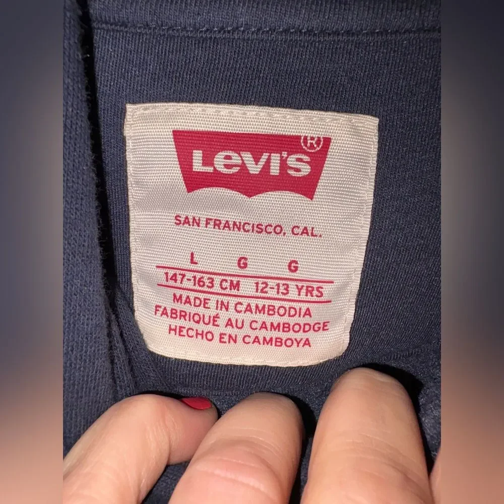 Levi's Men's Dark Blue Hoodie with Red Logo #1029